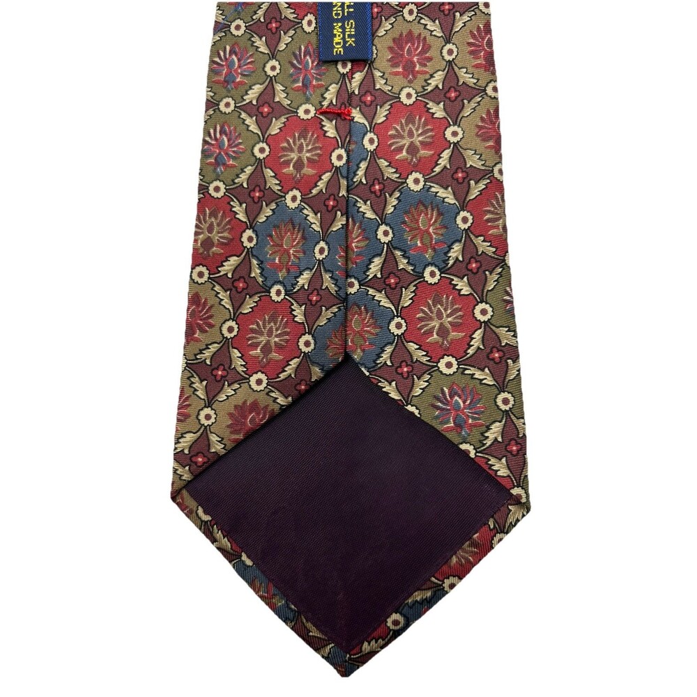 JS Blank The Cotswold Collection Red Tan Floral All Silk Handmade Tie 57.75"x 4" - Picture 5 of 5